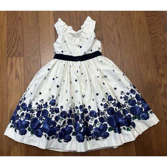Janie And Jack Party Blue Floral Dress Size 4 velvet trim tulle EUC - Picture 6 of 10